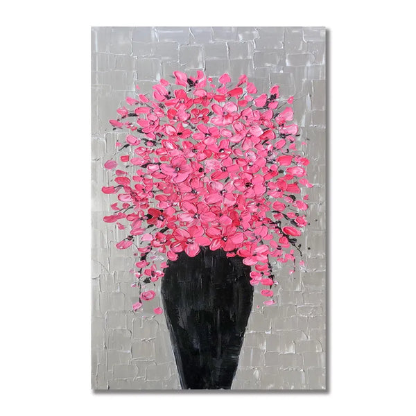 Oil Texture Thick Pink Knife Flower Painting